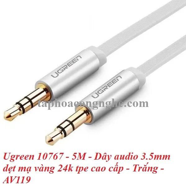 Ugreen 10767 5M màu Trắng Cáp âm thanh 2 đầu 3.5mm dương AV119 30010767